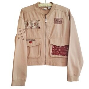 Womens Refashioned Bomber Jacket Handstiched Patchwork Embellished Unique Design